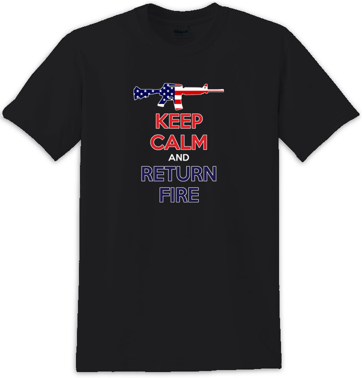 Keep Calm And Return Fire M-16 Rifle Us Flag  Tee Shirt