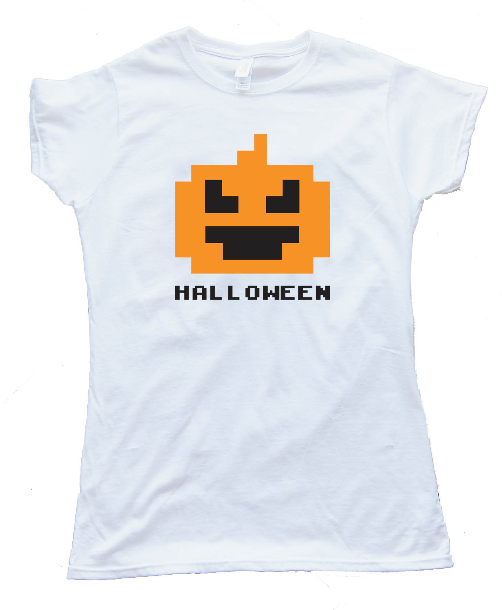 Womens 8 Bit Halloween Pumpkin - Tee Shirt