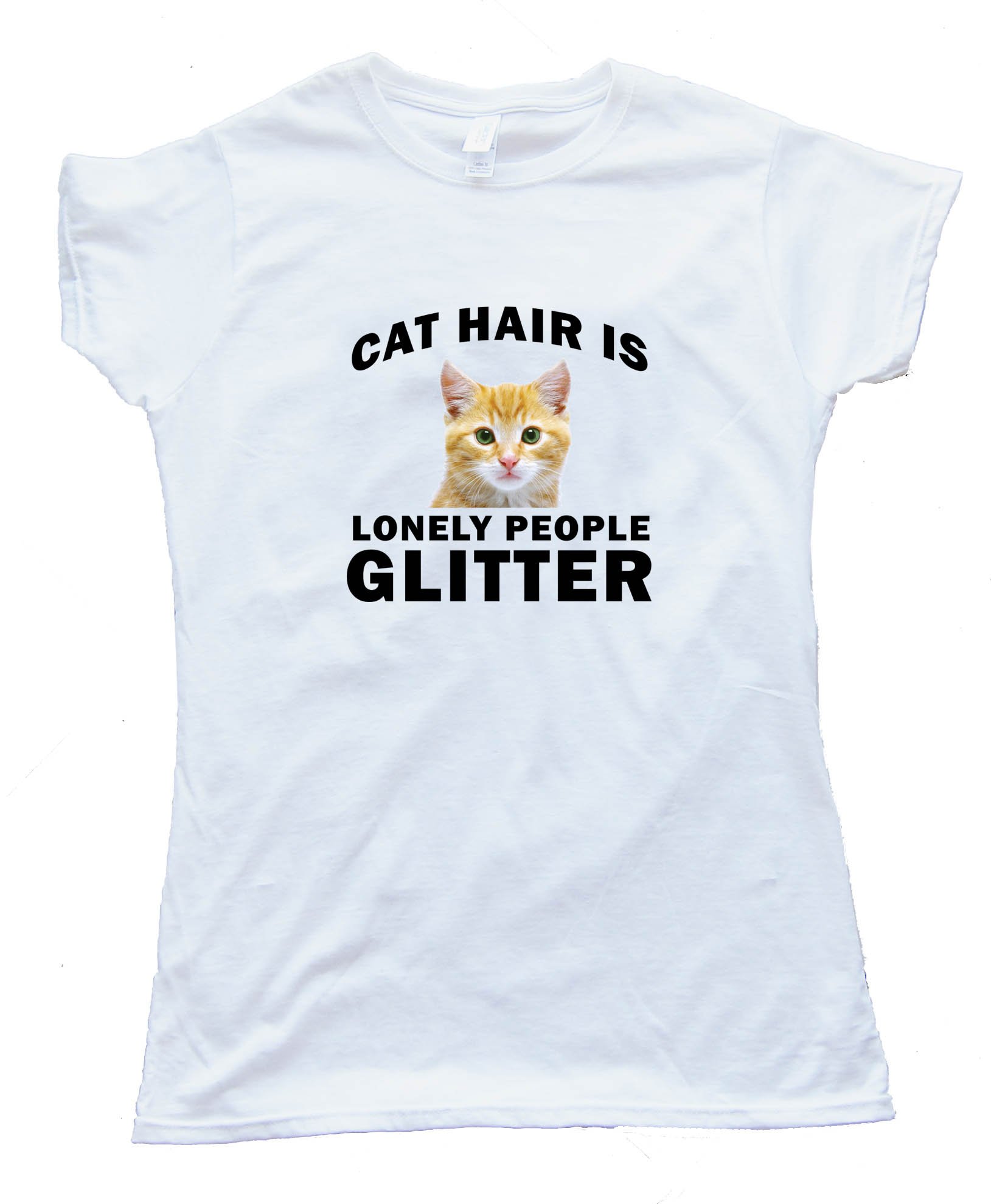 Womens Cat Hair Is Lonely People Glitter - Tee Shirt