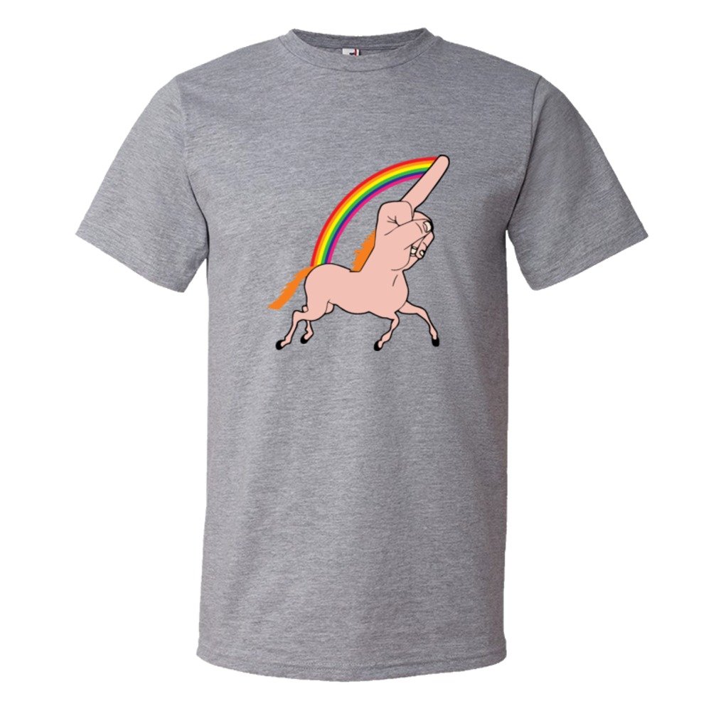 Fingercorn Unicorn Running Giving The Finger - Tee Shirt